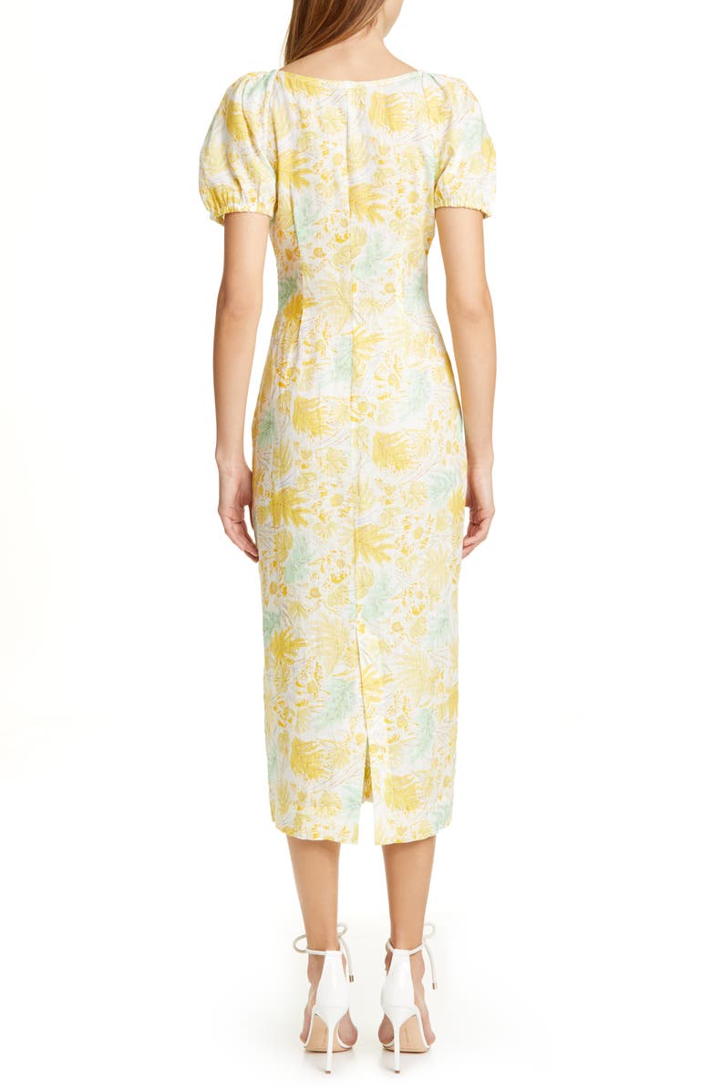 Cult Gaia Print Linen Midi Pencil Dress, Alternate, color,