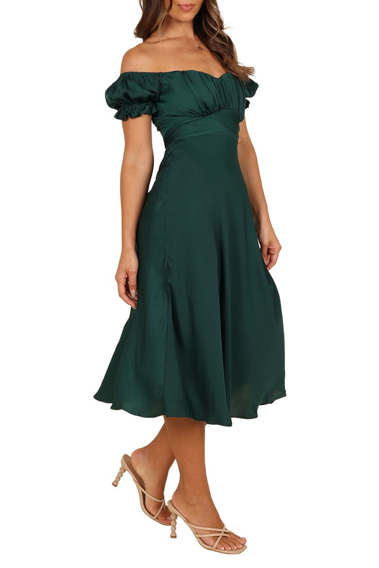 Mickenna Frill Tie Back Midi Dress, Alternate, color, EMERALD