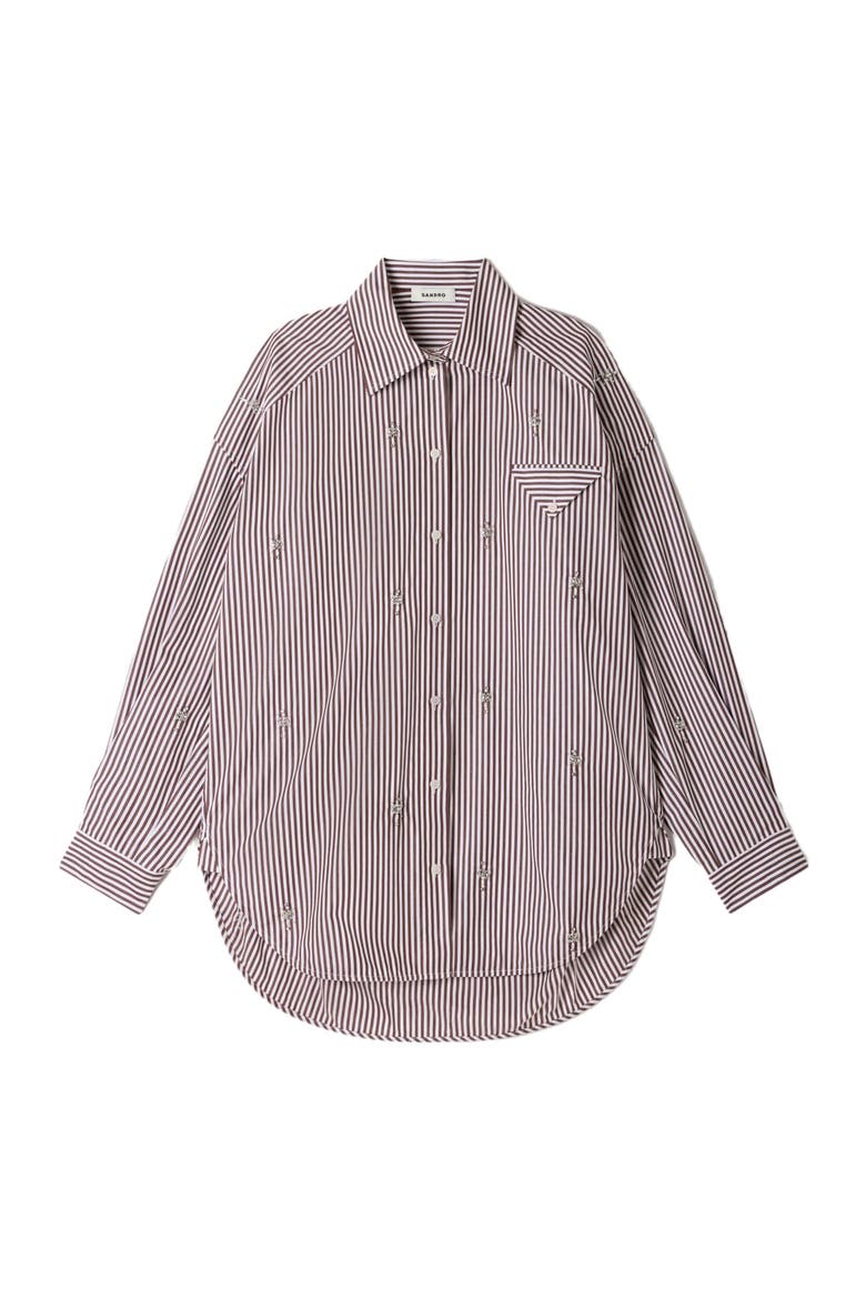 Oversized striped rhinestone shirt, Alternate, color, Brown