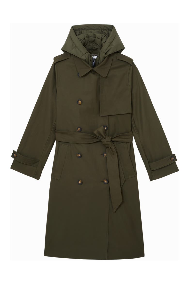 Azura Hooded Double Breasted Trench Coat, Alternate, color, KHAKI