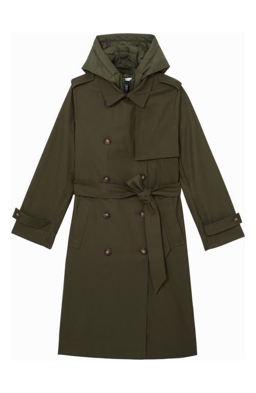 Reiss Azura Hooded Double Breasted Trench Coat In Green