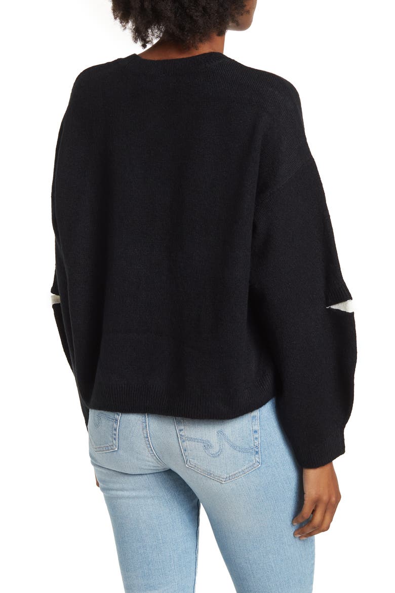 Elbow Cut-Out Puff Sleeve Sweater, Alternate, color, RICH BLACK/ WHITE