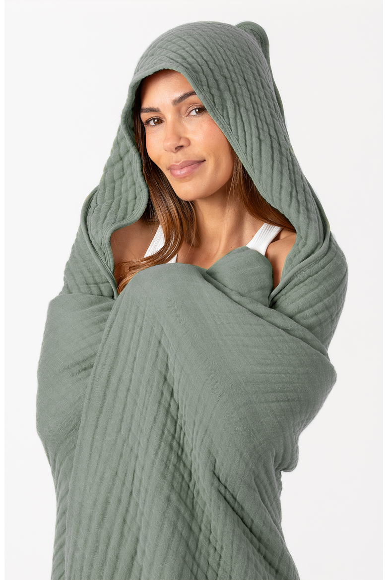 Adult Muslin Hooded Towel, Alternate, color, Fern