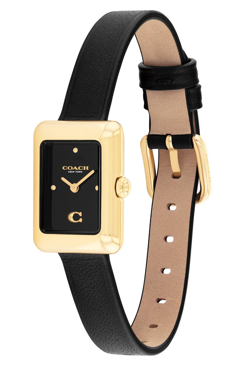 Mara Leather Strap Watch, 22mm x 30mm, Alternate, color, BLACK