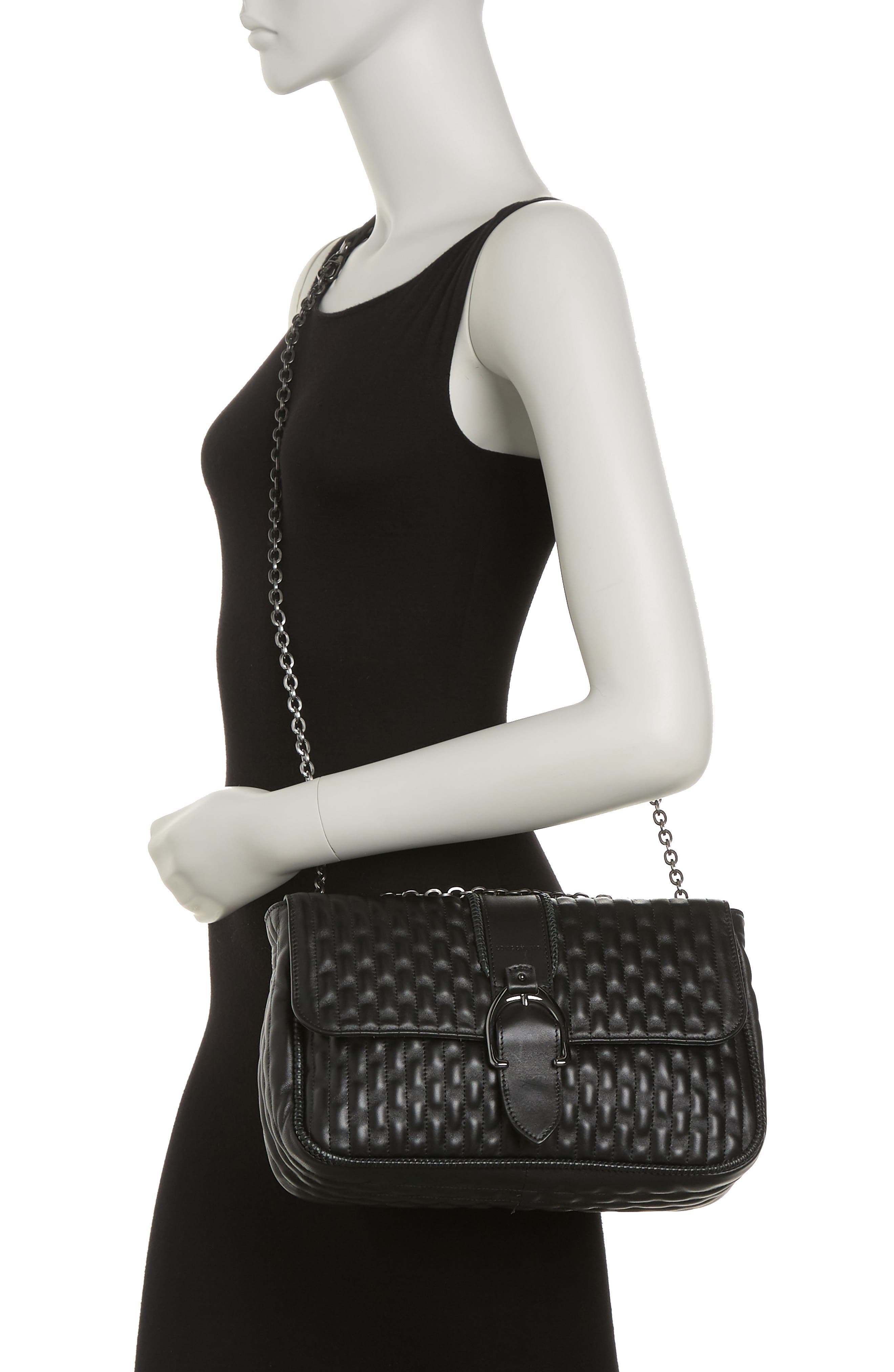 Longchamp Embossed Leather Chain Strap Shoulder Bag, Alternate, color, Black