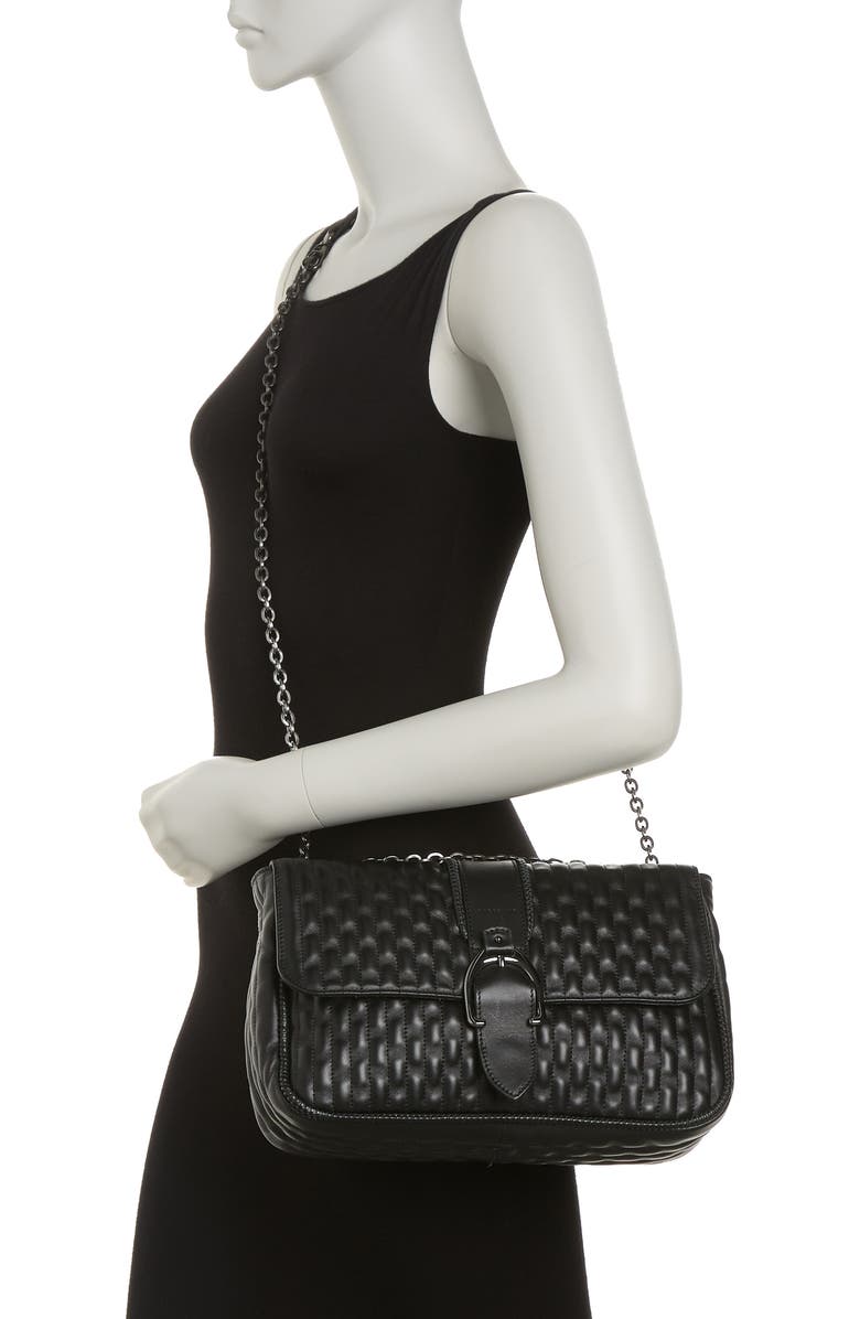Longchamp Embossed Leather Chain Strap Shoulder Bag, Alternate, color, Black