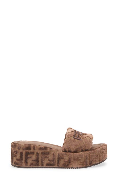Fendi Sunshine Platform Wedge Slide Sandal In Brown