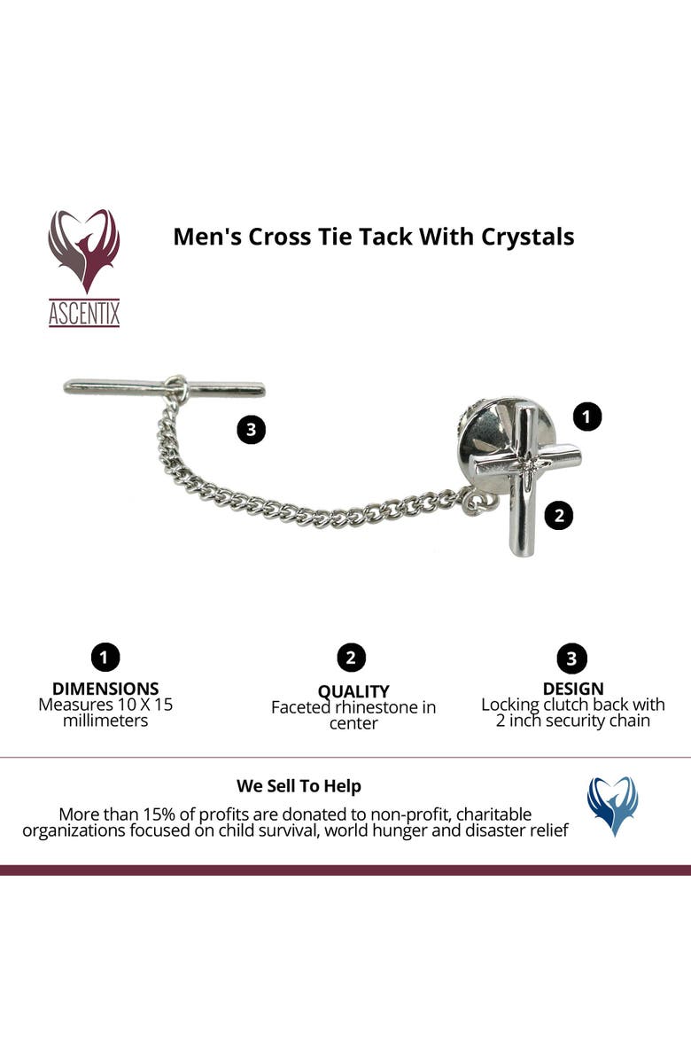 Ascentix Men's Elegant Cross Tie Tack with Crystal Center for Formal Wear, Alternate, color, Silver