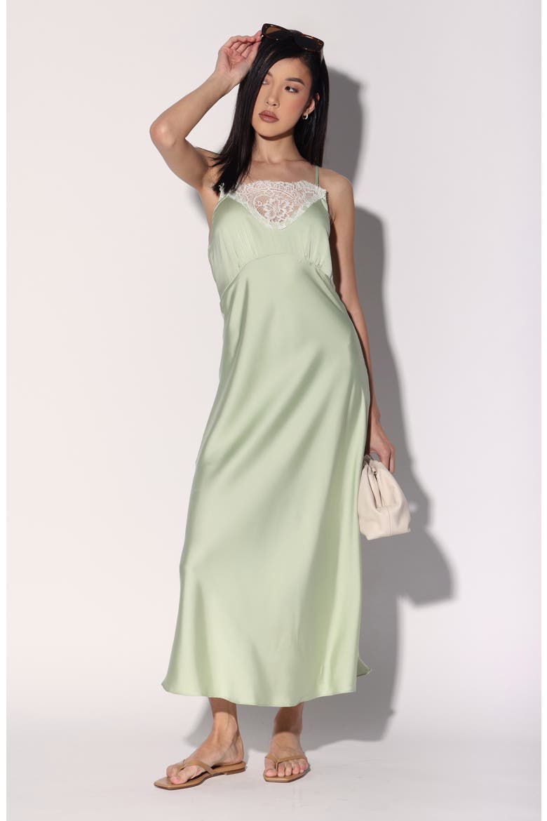 Cynthia Lace Trim Satin Slipdress, Alternate, color, KIWI