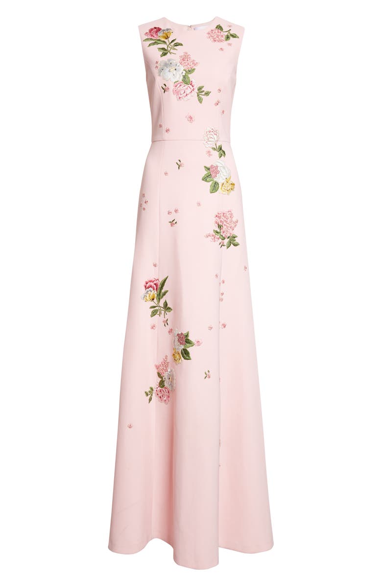Carolina Herrera Floral Embroidered Sleeveless Crepe Gown, Alternate, color, Rosewater