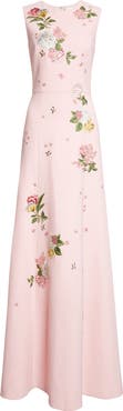 Carolina Herrera Floral Embroidered Sleeveless Crepe Gown
