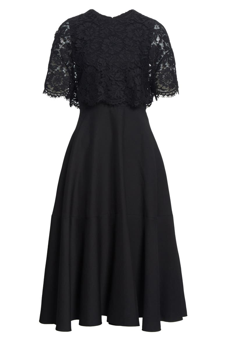 Lace Popover Crepe Couture Midi Dress, Alternate, color, NERO