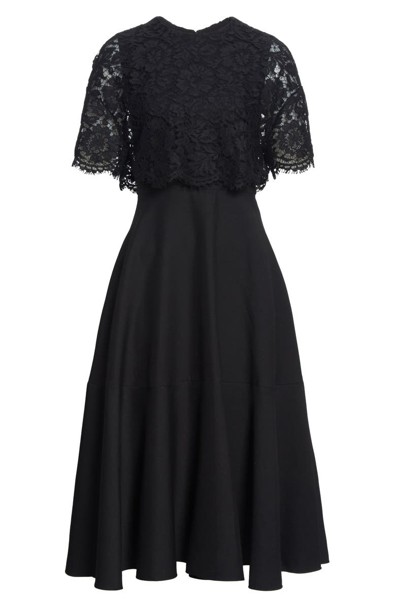 Valentino Lace Popover Crepe Couture Midi Dress, Alternate, color,