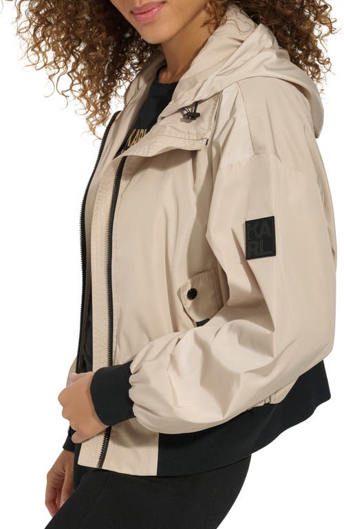 Karl Lagerfeld Paris Logo Collar Bomber Jacket In Sand