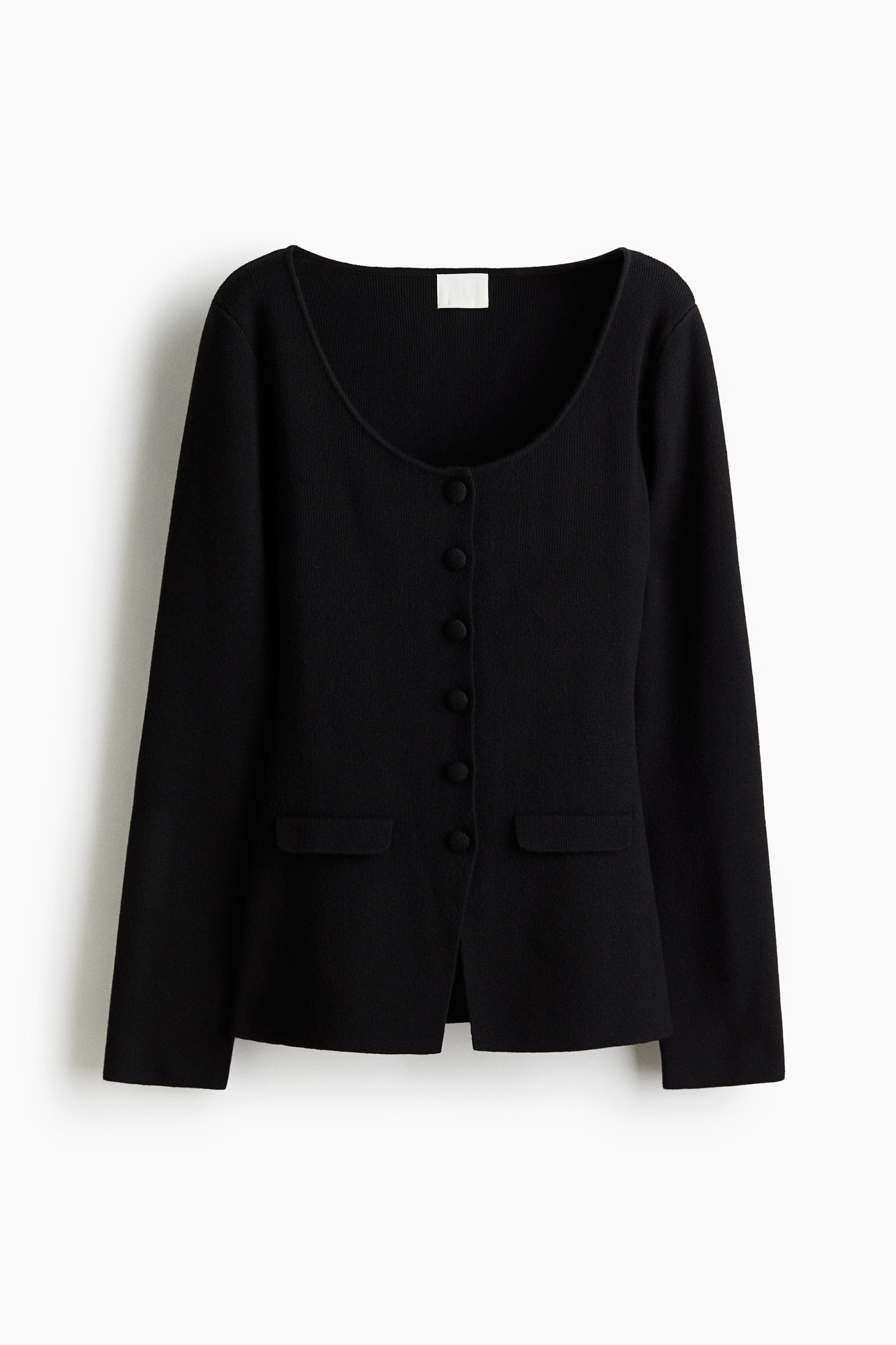 Scoop-neck Rib-knit Cardigan
