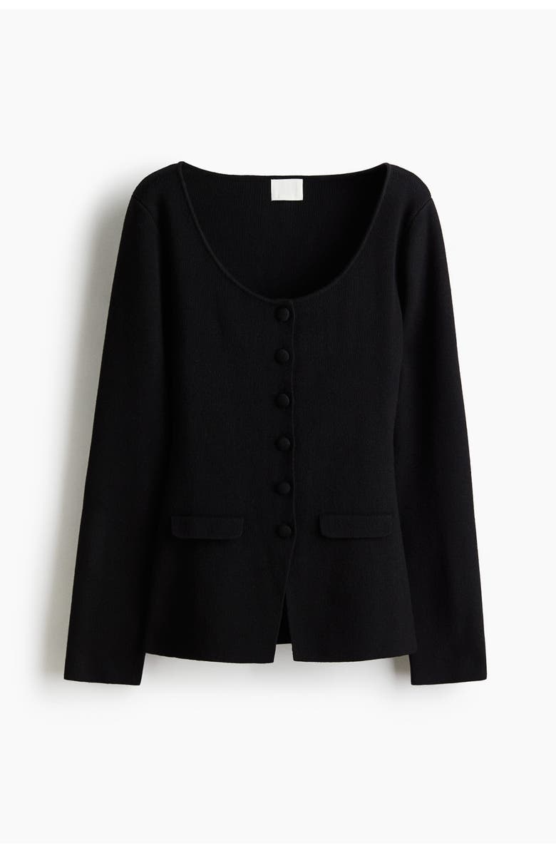 H&M Scoop-neck Rib-knit Cardigan, Main, color, Black