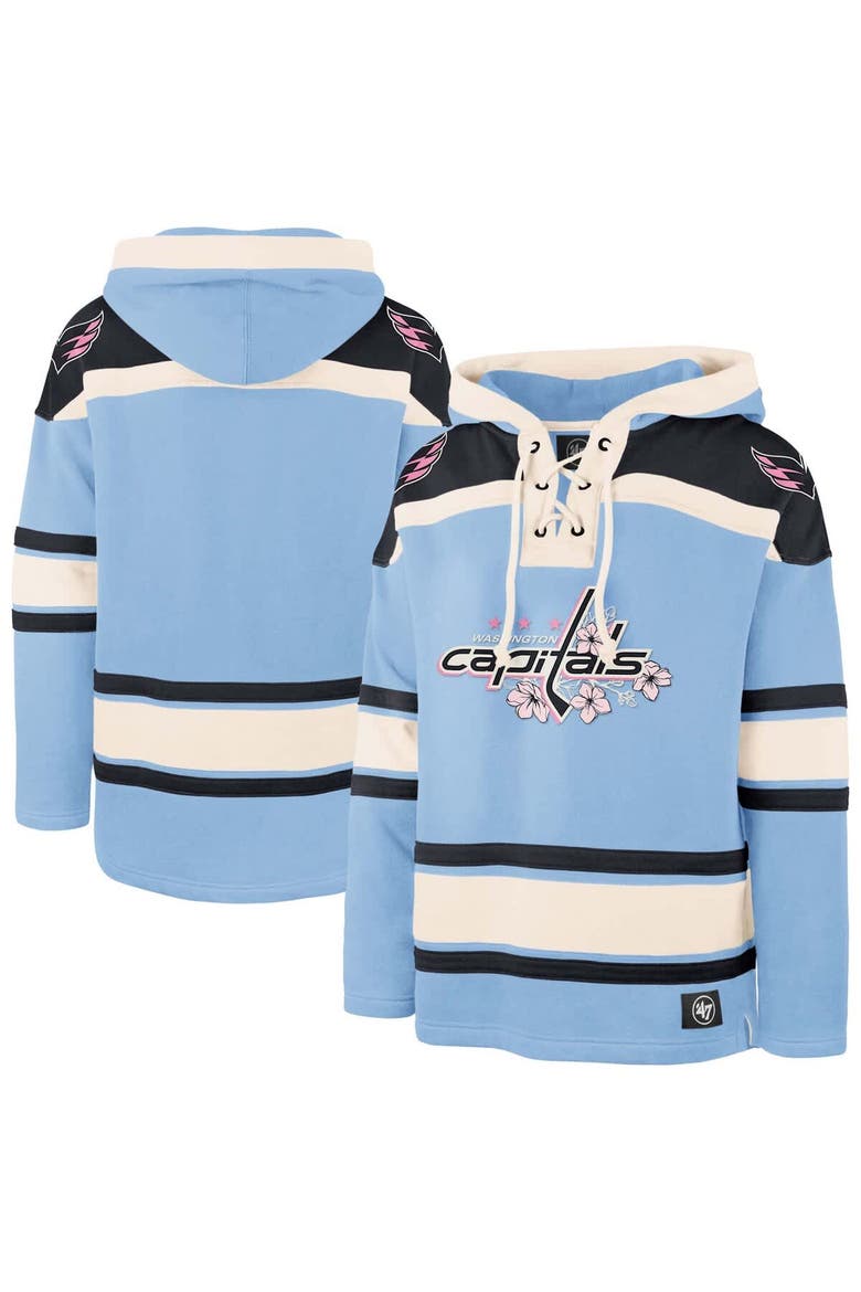 Men's '47 Light Blue Washington Capitals Cherry Blossom Lacer Pullover Hoodie, Main, color, Light Blue