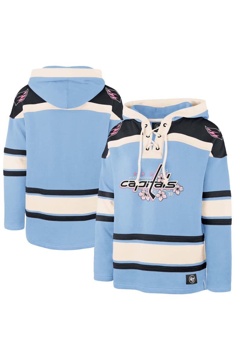 '47 Men's '47 Light Blue Washington Capitals Cherry Blossom Lacer Pullover Hoodie, Main, color, Light Blue