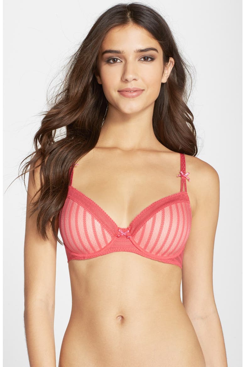 'Stocking Stripe' Underwire T-Shirt Bra, Main, color, FIESTA CORAL