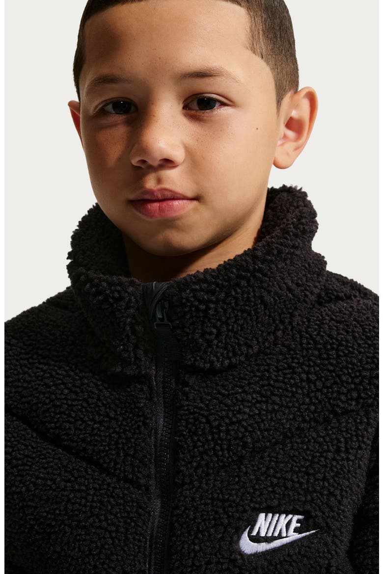 Kids' Sportswear Therma-FIT Faux Fur Puffer Jacket, Alternate, color, BLACK/ BLACK/ WHITE