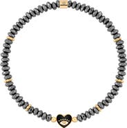 Karma and Luck Evil Eye Heart Black Enamel Hematite Women's Beaded Bracelet Heartfelt Gaze