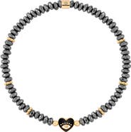 Karma and Luck Evil Eye Heart Black Enamel Hematite Women's Beaded Bracelet Heartfelt Gaze