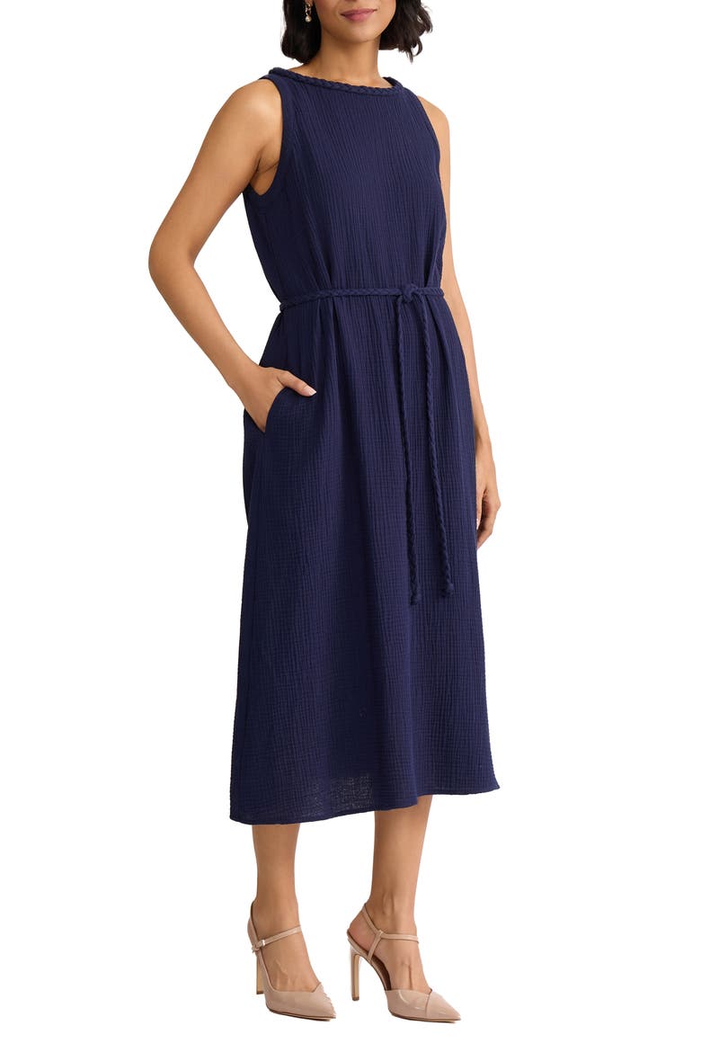Belted Sleevless Midi Dress, Alternate, color, PACIFIC NAVY