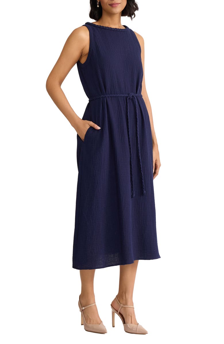 Jones New York Belted Sleevless Midi Dress, Alternate, color, Pacific Navy