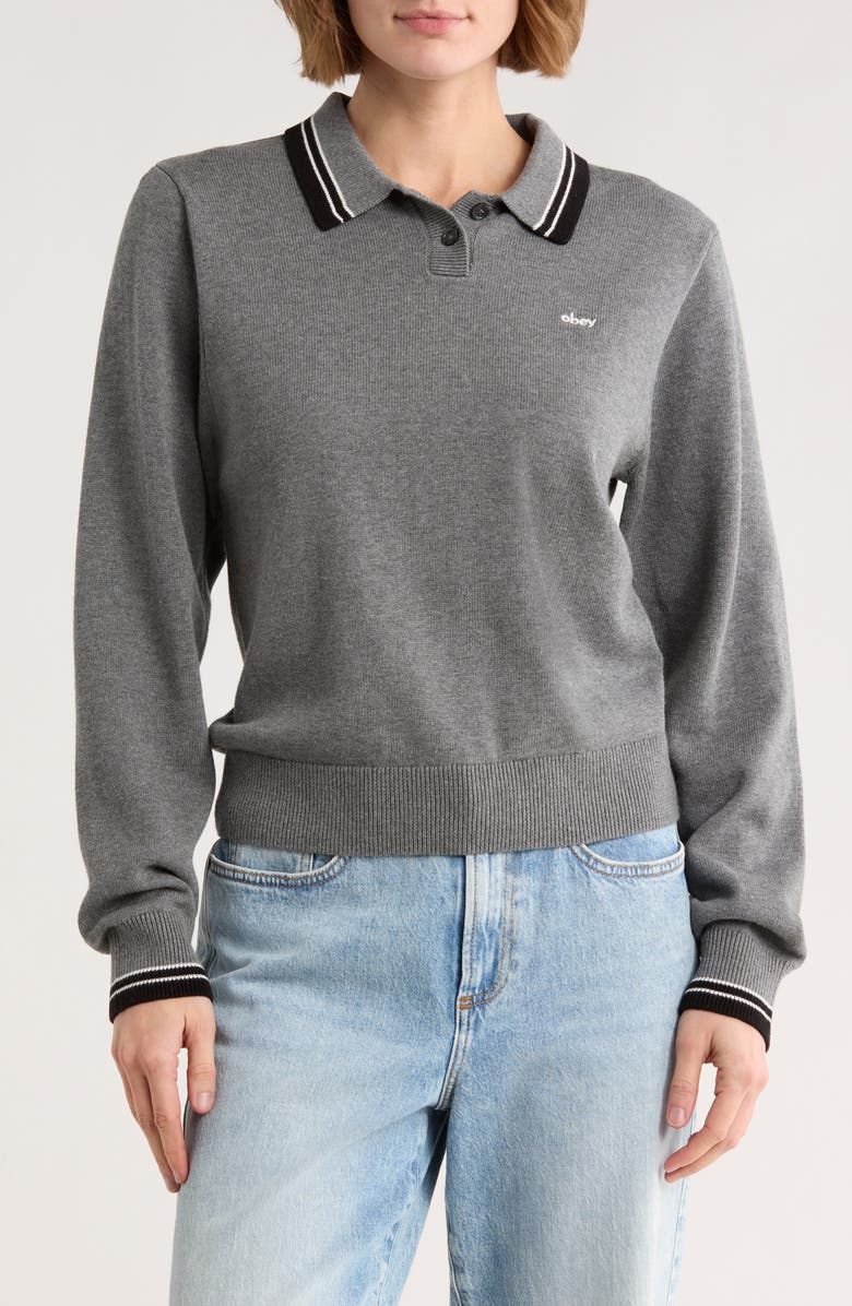 Obey Goalie Cotton Polo Sweater, Main, color, Grey Heather