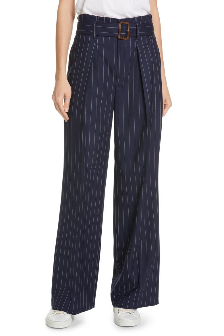 Pinstripe Wool Leg Pants, Main, color, CRUISE NAVY/ CREAM PINSTRIPE