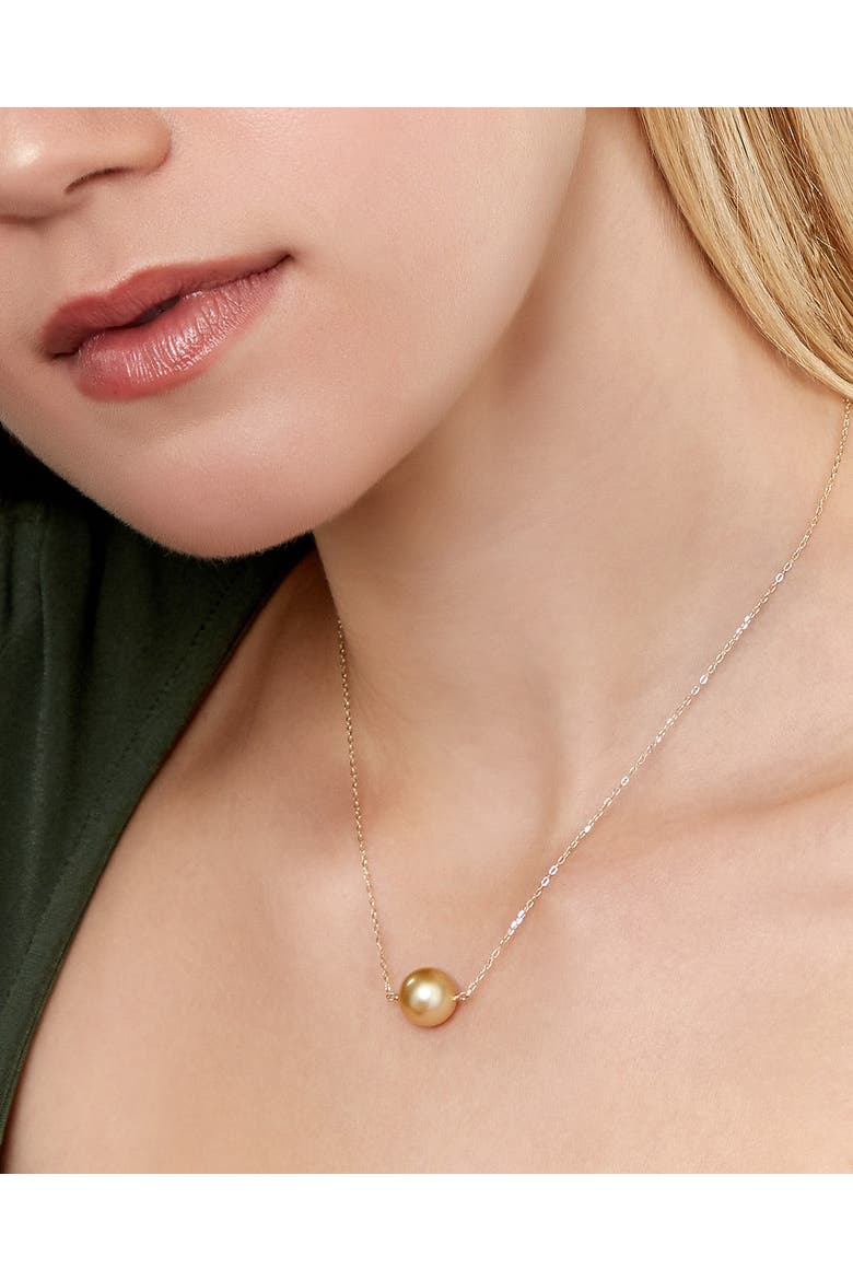 Golden Round Solitaire 14K Pearl Necklace, Alternate, color, Golden Pearl