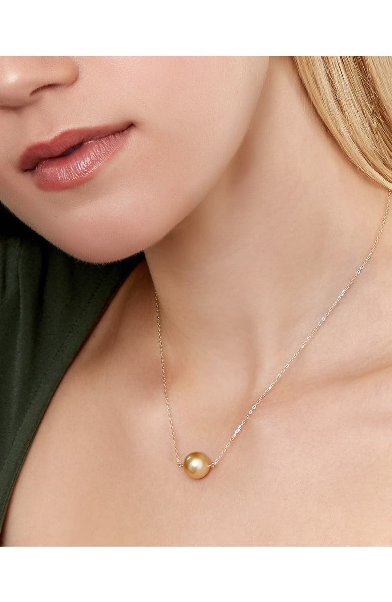 The Pearl Source Golden Round Solitaire 14K Pearl Necklace, Alternate, color, Golden Pearl