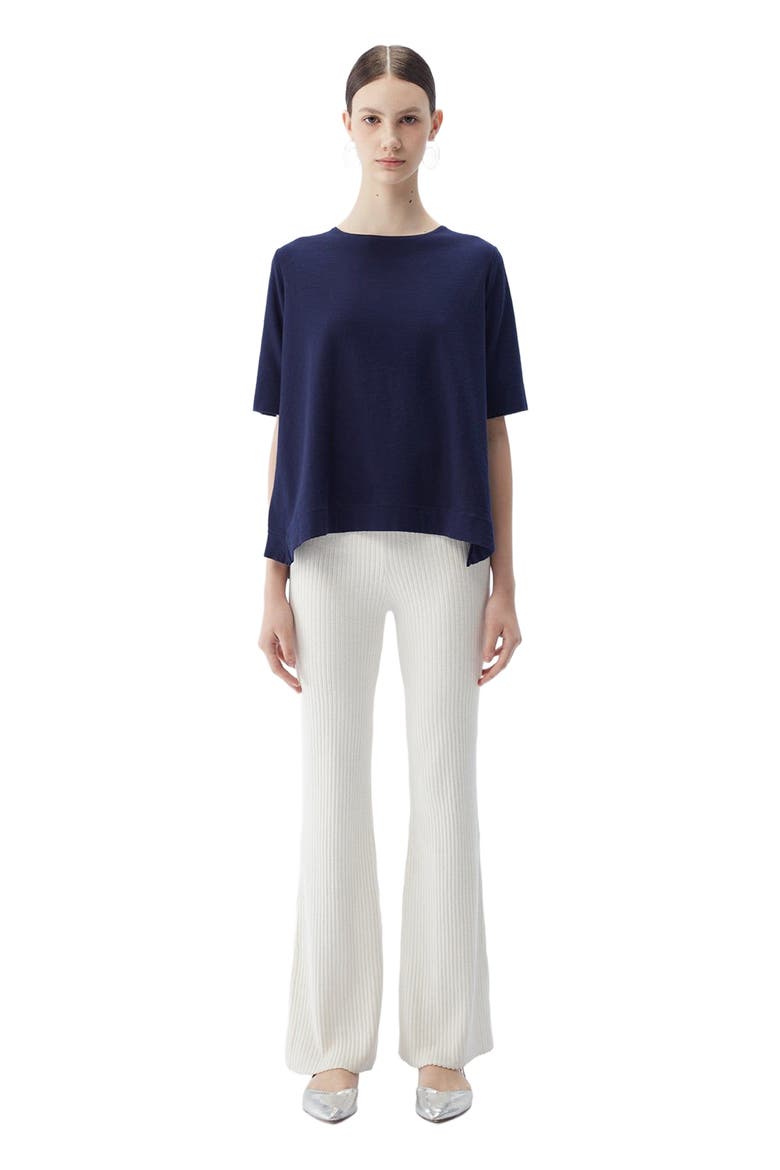 Box-Cut Cotton Silk Cashmere Blend T-Shirt, Main, color, navy