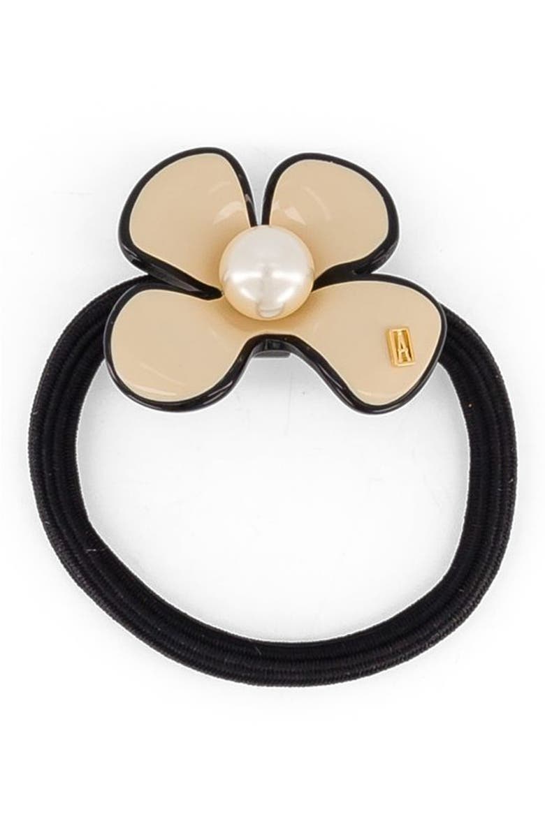 Alexandre de Paris Gambetta Flower Pearl Acetate Hair Tie, Main, color, Beige