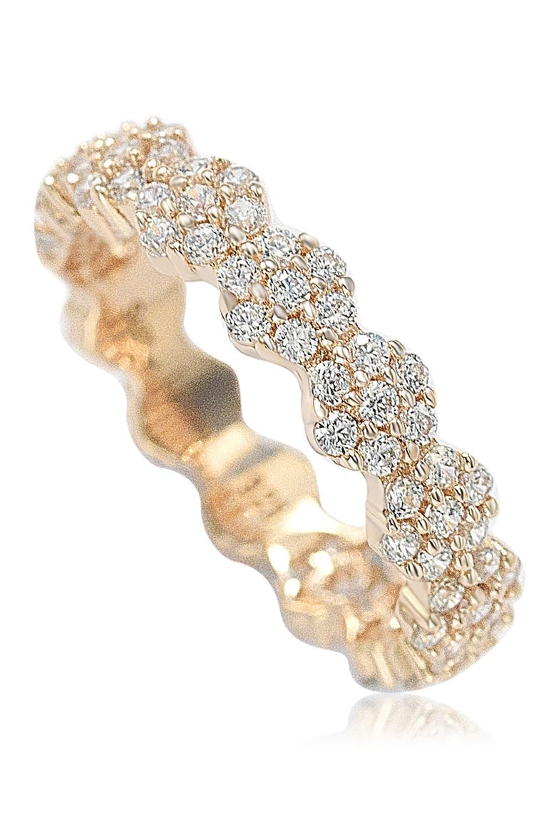 Rose Plated Sterling Silver White CZ Flower Pave Eternity Band, Main, color, ROSE