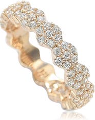 SUZY LEVIAN Rose Plated Sterling Silver White CZ Flower Pave Eternity Band