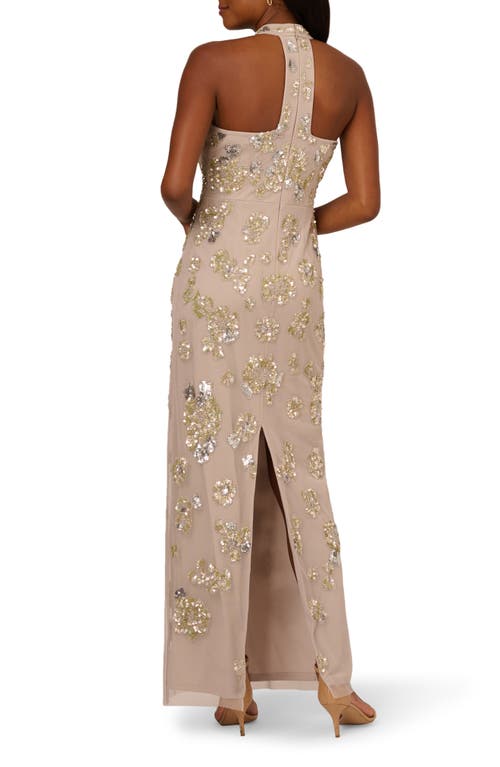 ADRIANNA PAPELL ADRIANNA PAPELL SEQUIN FLORAL HIGH NECK COLUMN GOWN