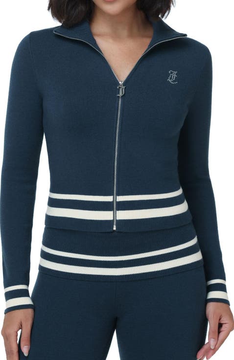 Sporty Logo Embellished Sweater Track Jacket