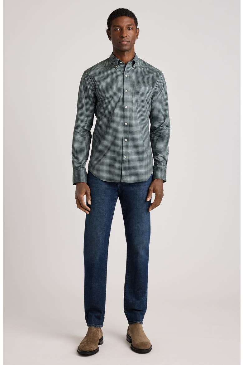 Everyday Gingham Cotton Blend Button-Down Shirt, Alternate, color, HEATHER GREY GREEN GINGHAM