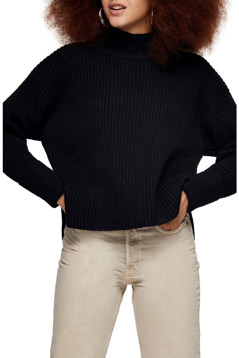 Mock Neck Crop Sweater, Main, color, BLACK
