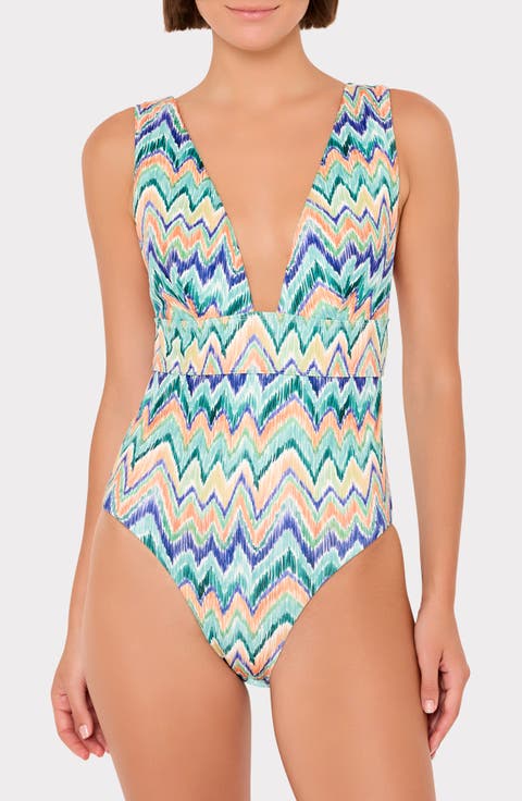 Tropical Chevron Print One-Piece Swimsuit