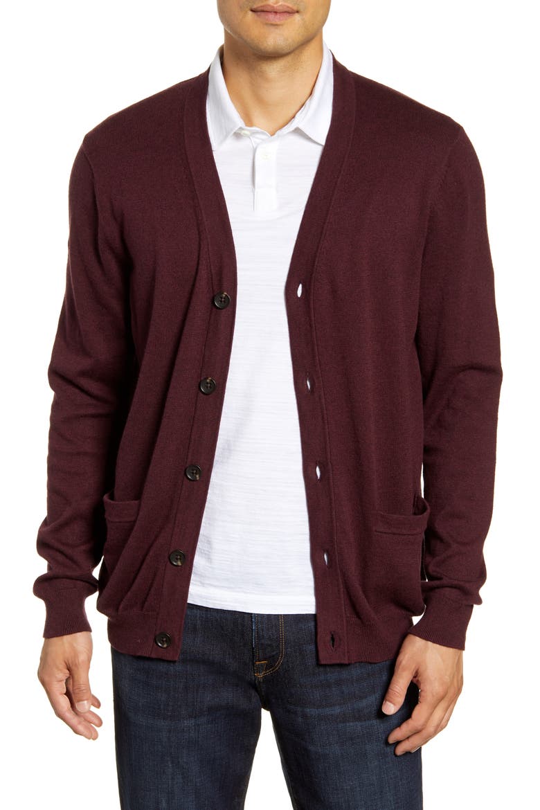 Nordstrom V-Neck Cardigan, Main, color, BURGUNDY FUDGE HEATHER