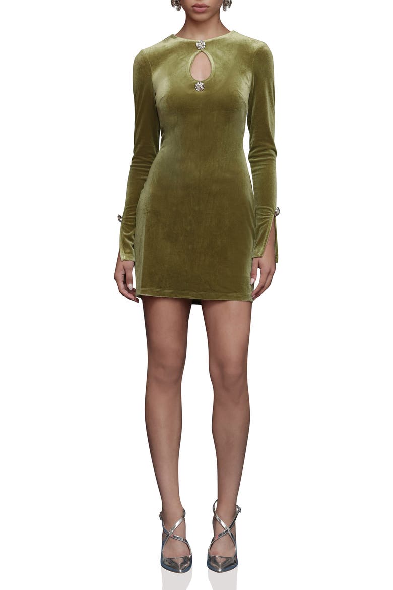 Rose Long Sleeve Velvet Minidress, Main, color, CHARTREUSE