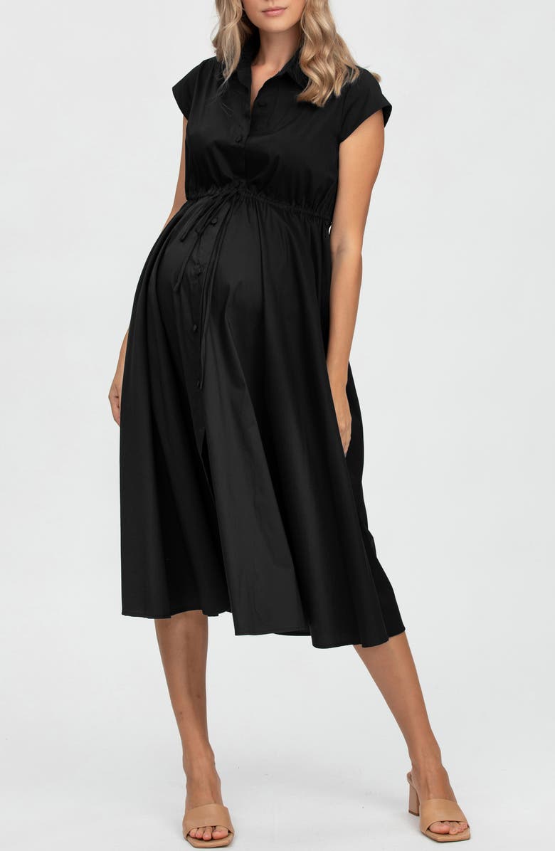 PIETRO BRUNELLI MATERNITY Short Sleeve Maternity Shirtdress, Main, color, Black