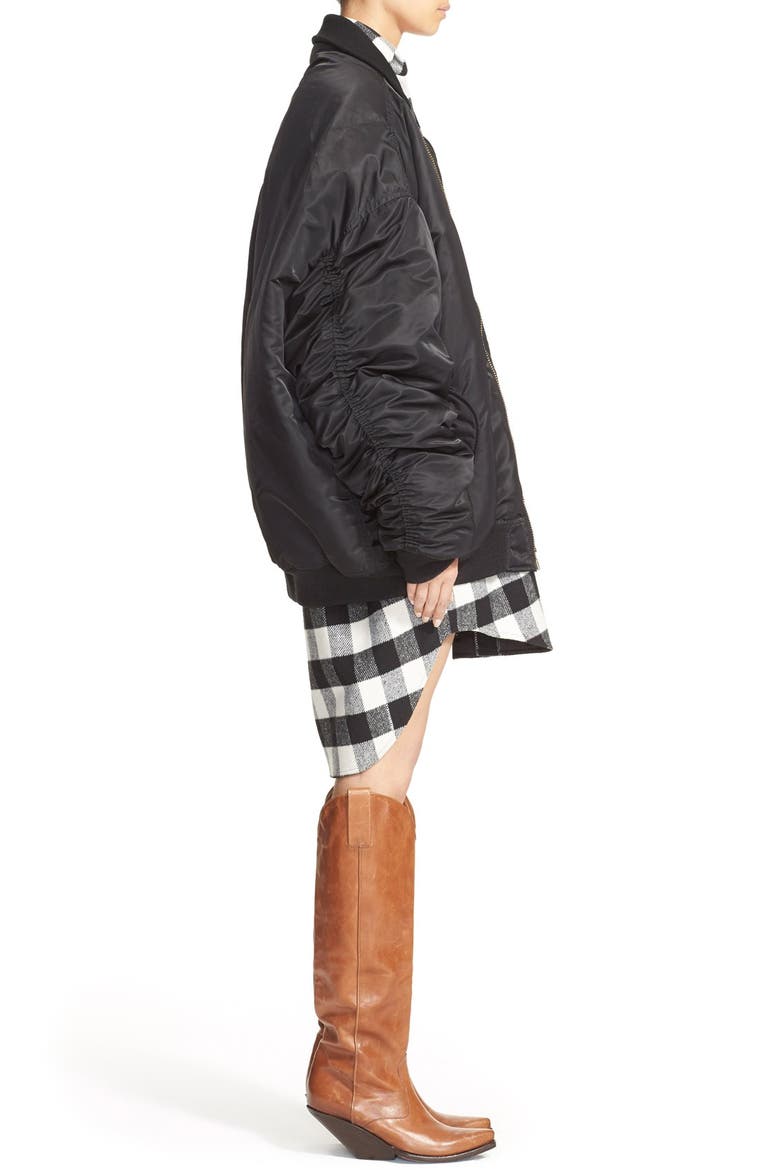 Oversize Nylon Bomber Jacket, Alternate, color, BLACK