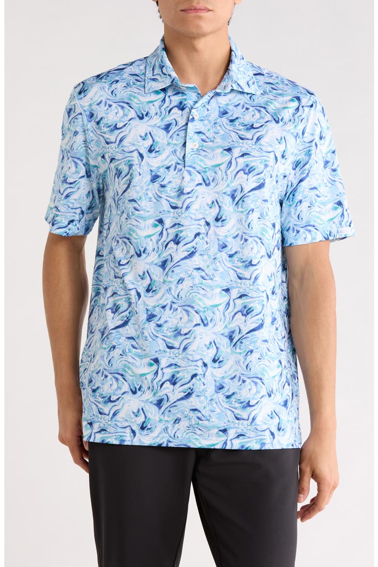 Ocean Marble Print Knit Polo, Main, color, BLUE/ WHITE