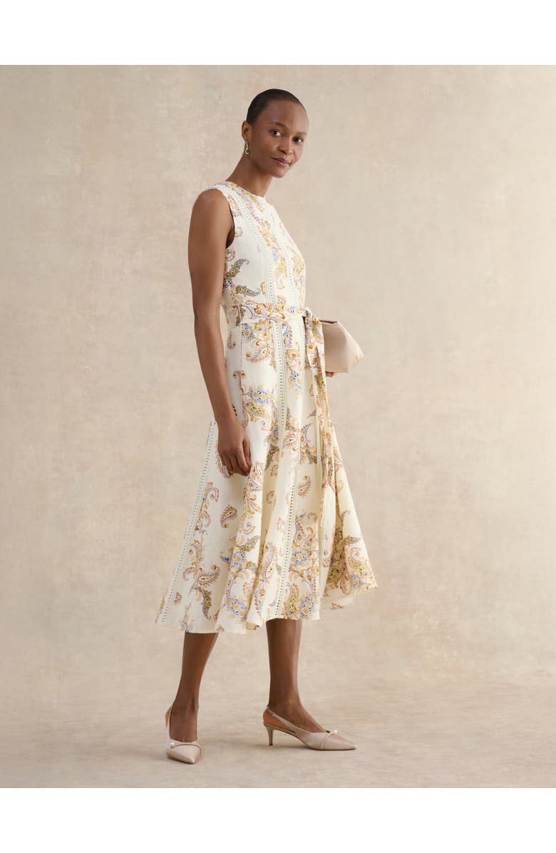 HOBBS LONDON Uma Linen Blend Midi Dress, Alternate, color, Cream Multi