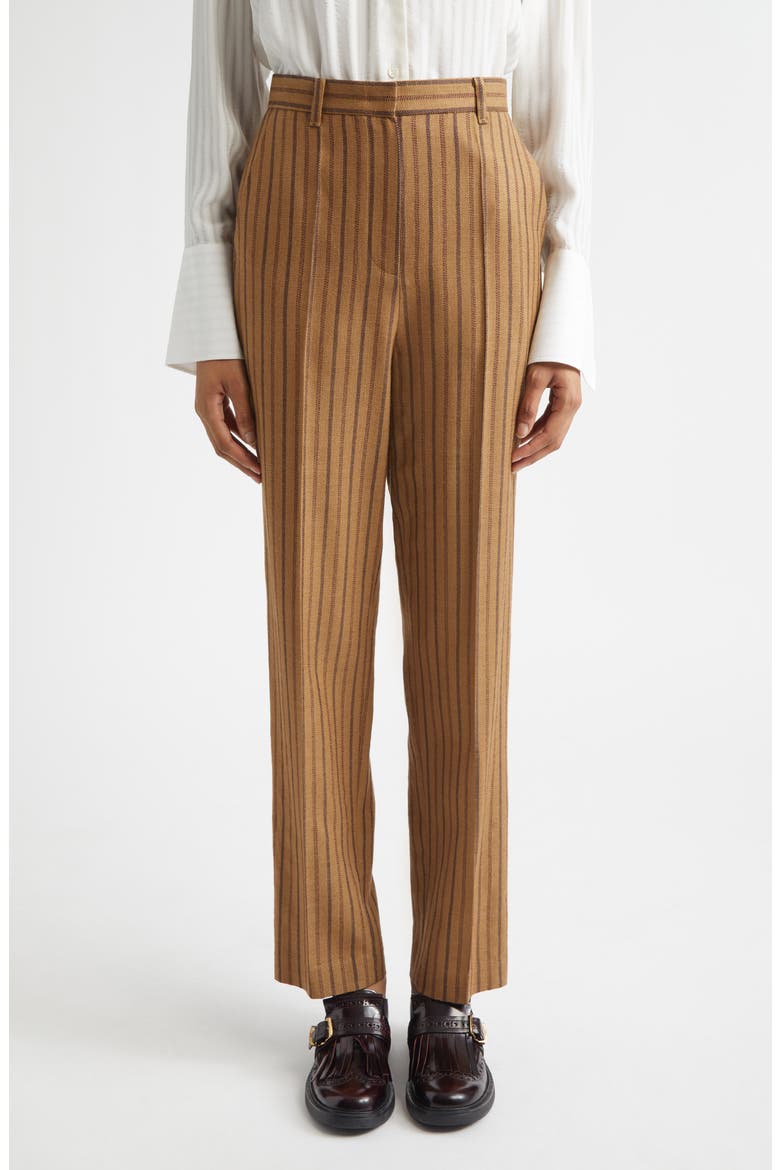 Stripe Wool Blend Straight Leg Pants, Main, color, BEIGE VIRGIN WOOL BLEND
