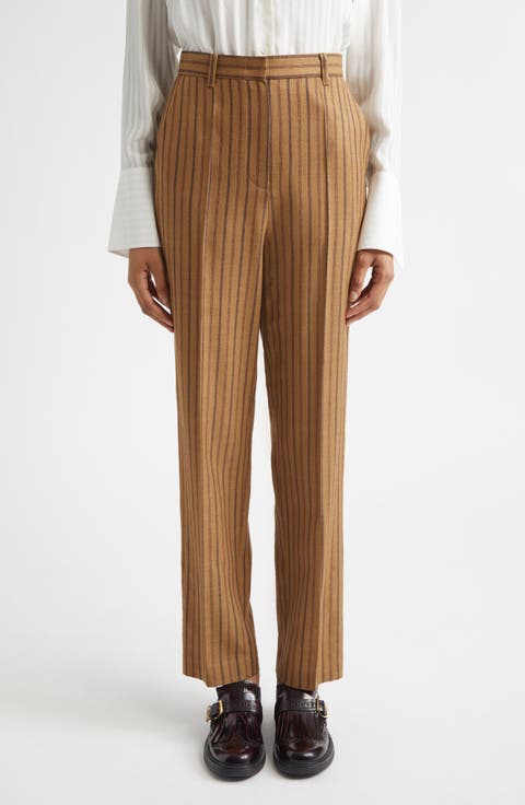 Stripe Wool Blend Straight Leg Pants
