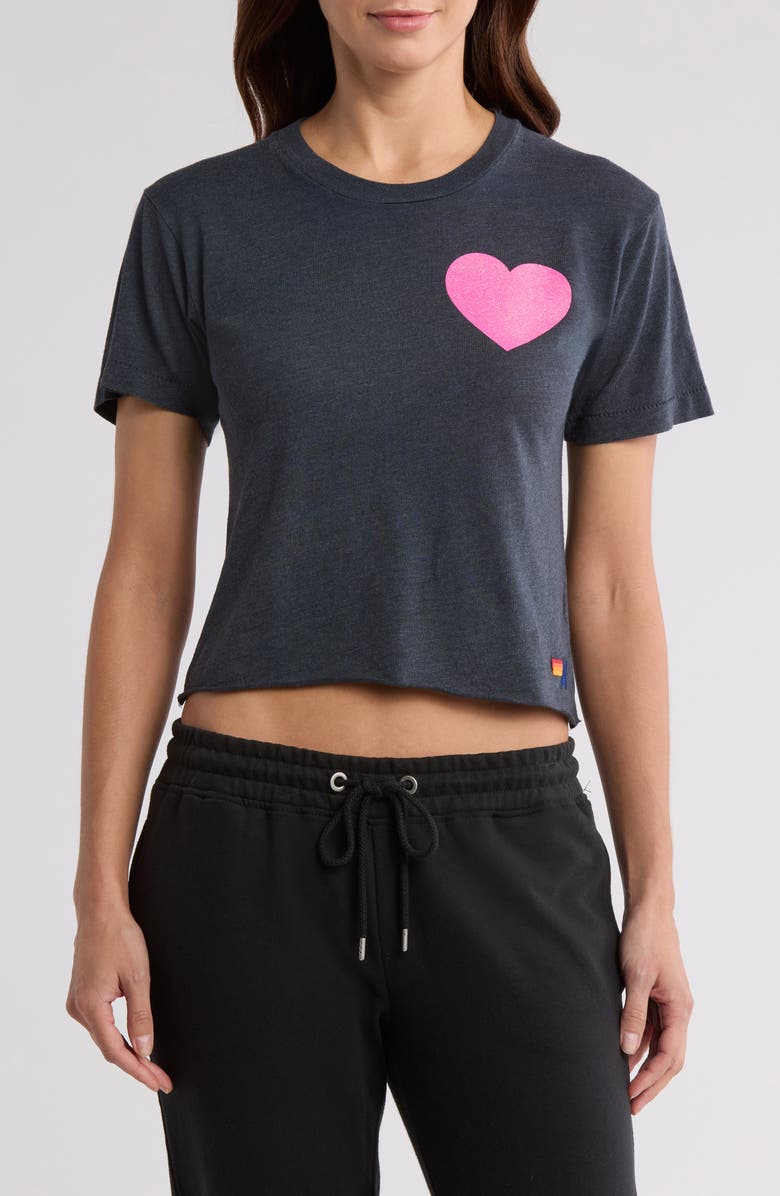 Aviator Nation Glitter Heart Crop T-Shirt, Main, color, 